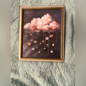 Framed Floral Cloud Wall Art - Pink & Gold Tones